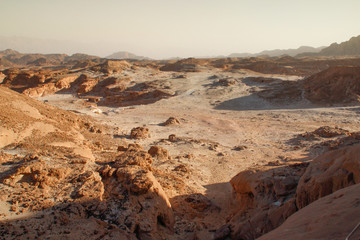 The famous Timna National Park in the desert in southern Israel in the Eilat region. Sand cliffs,...