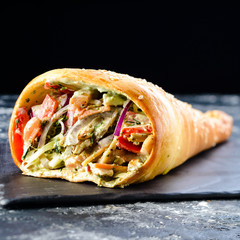 Turkish Street Food Pastry with Meat and Vegetables