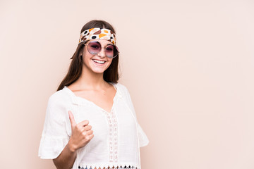 Young hipter caucasian woman isolated smiling and raising thumb up