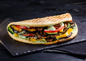 Tasty kebab with vegetables and chicken