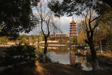 Fototapeta premium Ruiguang Pagoda in Suzhou,Jiangsu province,China.It has the longest history,building of 43.2 meters, built of both brick and wood.