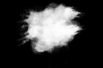 White powder explosion on black background.