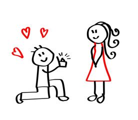 Marriage proposal. A man makes an offer to a woman on a white background. Sketch Vector illustration.