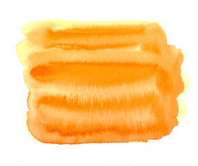 Fototapeta premium Orange watercolor background isolated on white. Top view.