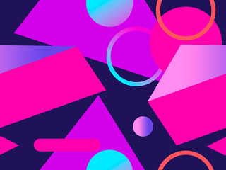 Memphis seamless pattern. Geometric elements memphis in the style of 80s with gradient shapes. Background for brochures, promotional material and wallpaper. Vector illustration