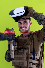Fototapeta premium soldier virtual reality green background
