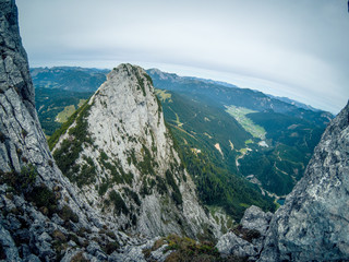 panorama of ferrata - view from the rock down