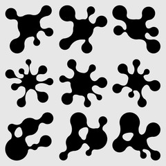 A set of blot images. Ink splashes on the paper.