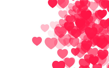 Valentine day pink red hearts on white background.
