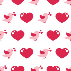 Vector red heart with love bird seamless pattern