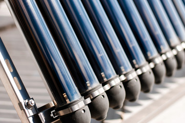 Closeup of vacuum tubes from solar water heating system.