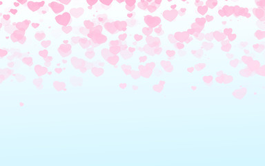 Valentine day pink hearts on blue background.