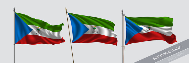 Set of Equatorial Guinea waving flag on isolated background vector illustration