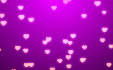 Valentine day pink hearts on purple background.