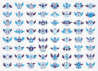 Heraldic Coat of Arms vector big set, vintage antique heraldic badges and awards collection, symbols in classic style design elements, family or business logos.