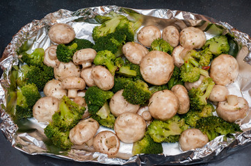 fried in foil broccoli mushrooms with french mustard