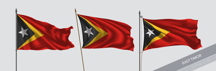 Set of East Timor waving flag on isolated background vector illustration