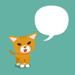 Cartoon character cute tabby cat with speech bubble for design.