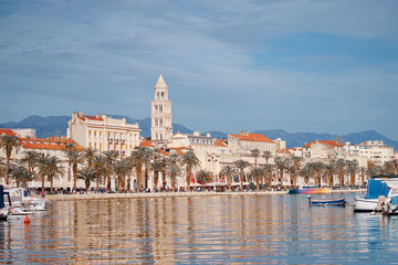 Fototapeta premium Travel by Croatia. Beautiful landscape with Split Old Town on sea shore.