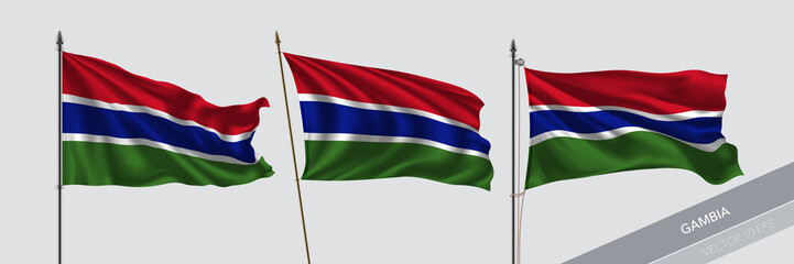 Set of Gambia waving flag on isolated background vector illustration