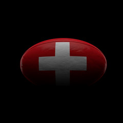 Obraz premium Switzerland flag rugby ball against black background. 3D Rendering