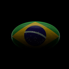 Brazil flag rugby ball against black background. 3D Rendering