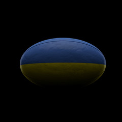 Ukraine flag rugby ball against black background. 3D Rendering