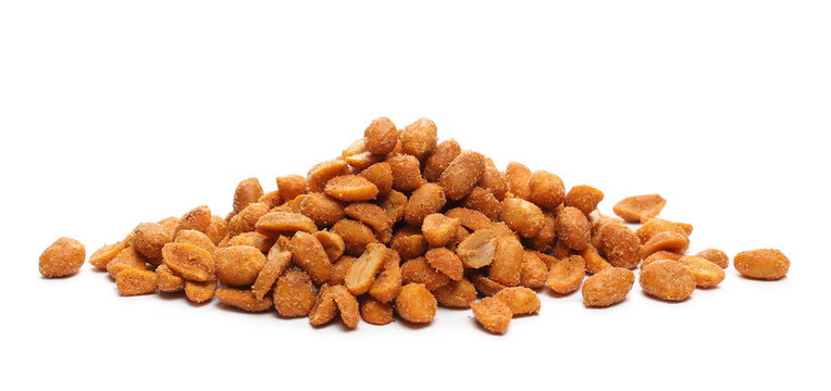 Spicy peanuts pile isolated on white background