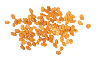 Spicy peanuts pile isolated on white background, top view