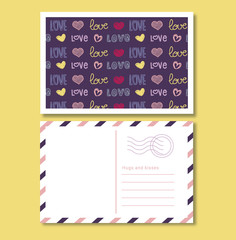 Cute colorful beautiful postacrd with hearts, love for Valentine's Day