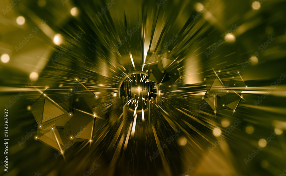 Poster Artificial Intelligence. High speed data stream. Big Data Concept. Computer Mind and Quantum Architecture 3D Illustration