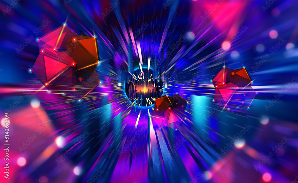 Aufkleber Artificial Intelligence. High speed data stream. Big Data Concept. Computer Mind and Quantum Architecture 3D Illustration