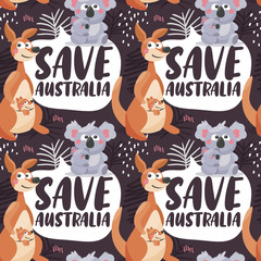 Seamless vector pattern Save Australia with Koala Bears and Kangaroo