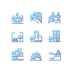 Isolated city buildings icon set vector design