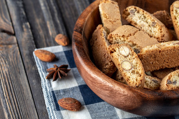 Traditional italian Christmas New Year dry cookies biscuits biscotti cantuccini. Biscotti di Prato.