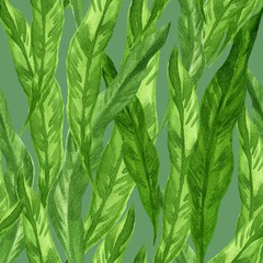 WATERCOLOR SEAMLESS BACKGROUND WITH TROPICAL LEAVES