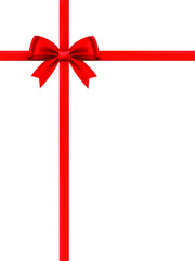 Shiny red ribbon bow on white background. Festival or holiday gift concept.