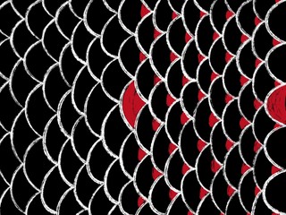 Fish scale pattern drawn with pool black backgrounds. white color of line. © Kiattisak-TK