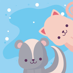 Obraz na płótnie Canvas Cute cat and skunk cartoons vector design