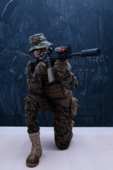 soldier in action aiming laseer sight optics