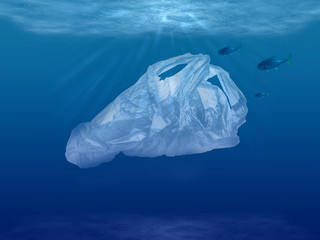 Plastiktüte Unterwasser Umweltverschutzung in den Weltmeeren