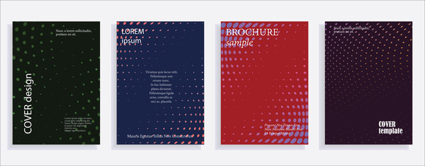 Minimalistic cover design templates. Set of layouts for covers of books, albums, notebooks, reports, magazines. Line halftone gradient effect, flat modern abstract design. Geometric mock-up texture