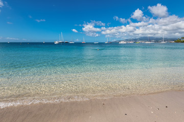 View of Anse Mitan Beach in Les Trois Ilets - Martinique FWI - Tropical island of Caribbean sea