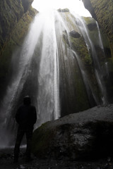 Hidden cave waterfall Gljufrabui in Iceland