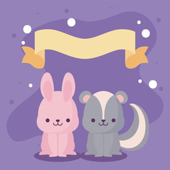 Cute rabbit and skunk cartoons vector design