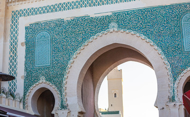 Bab Bou Jeloud is an ornate city gate and the main western entrance to Fes el Bali, the old city of...