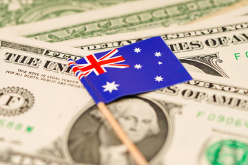 Australia flag on dollar banknotes background :  Banking Account, Investment Analytic research data economy, trading, Business company concept..