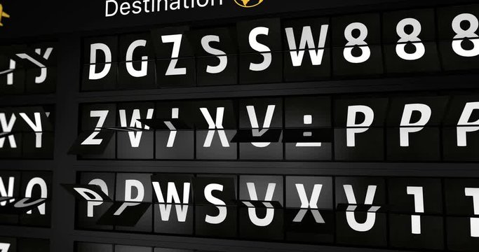 3D generated animation, analog flight information display board with the arrival city of Paris, 4 different animations
