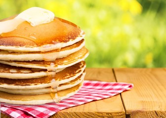 Stack of delicious pancakes, homemade breakfast