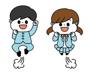 勉強　ジャンプする男の子と女の子